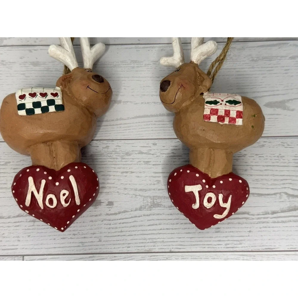 Vintage Midwest Eddie Walker Hanging Ornament Noel and Joy Reindeers Set‎ of Two